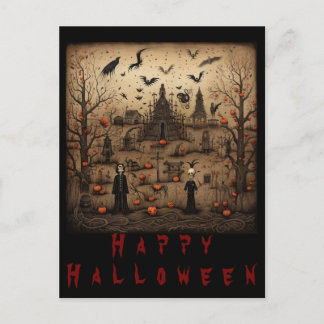 Halloween skeleton art vykort