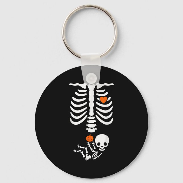 Halloween Skeleton Baby Rib Cage Pregnant Pumpkin  Nyckelring (Framsida)