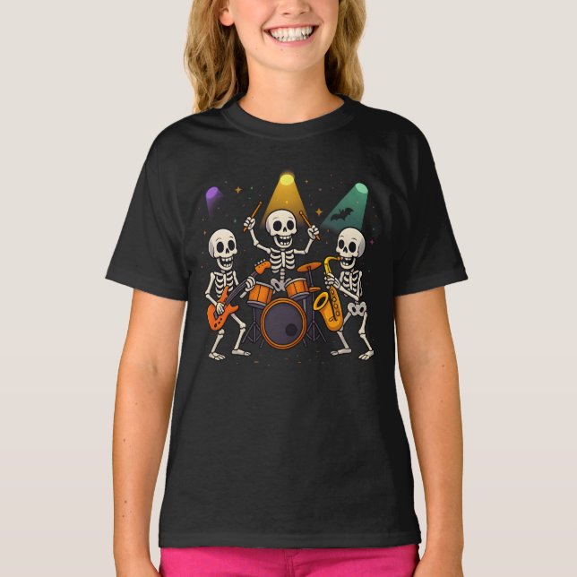 Halloween Skeleton Band Clothes söta hanhona T Shirt (Framsida)