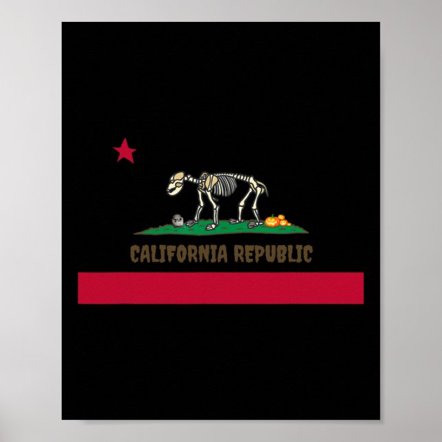 Halloween Skeleton Bear California Ca Statlig flag Poster (Framsidan)