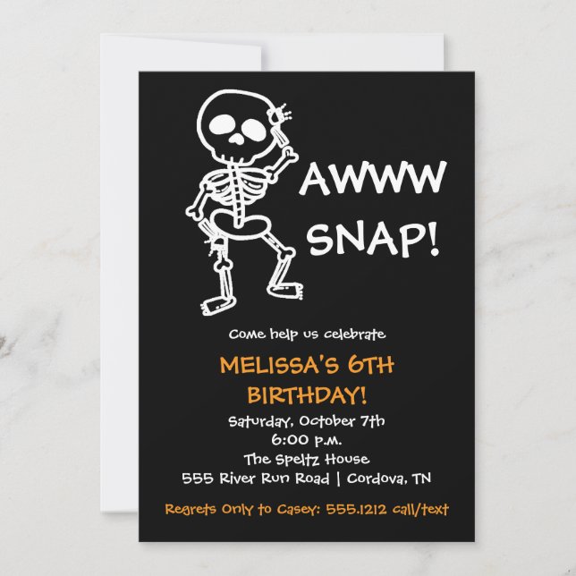 Halloween Skeleton Birthday-inbjudan Inbjudningar (Framsida)
