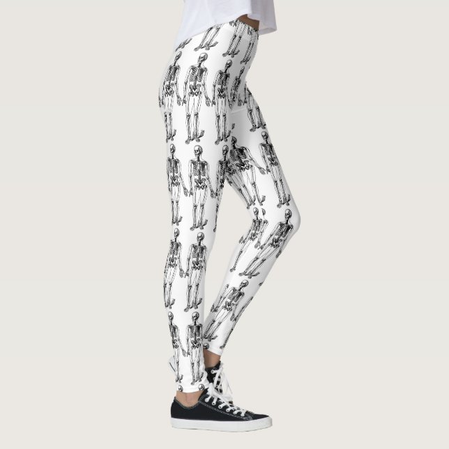 Halloween Skeleton Black White Comfortable Leggings (Höger)