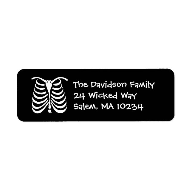 Halloween Skeleton Bones Address Label on Black Returadress Etikett (Framsidan)