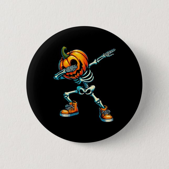 Halloween Skeleton Boys Trick Treat Funny Pumpkin Knapp (Framsida)