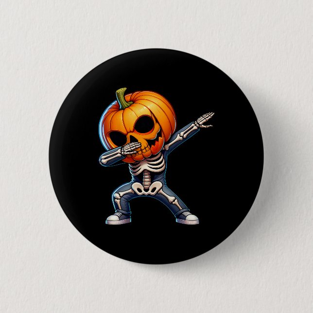 Halloween Skeleton Boys Trick Treat Funny Pumpkin Knapp (Framsida)