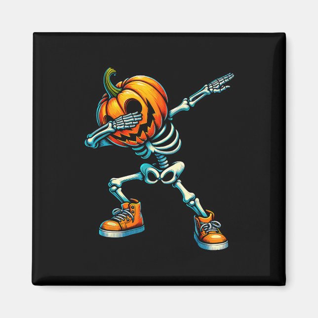 Halloween Skeleton Boys Trick Treat Funny Pumpkin Magnet (Framsidan)