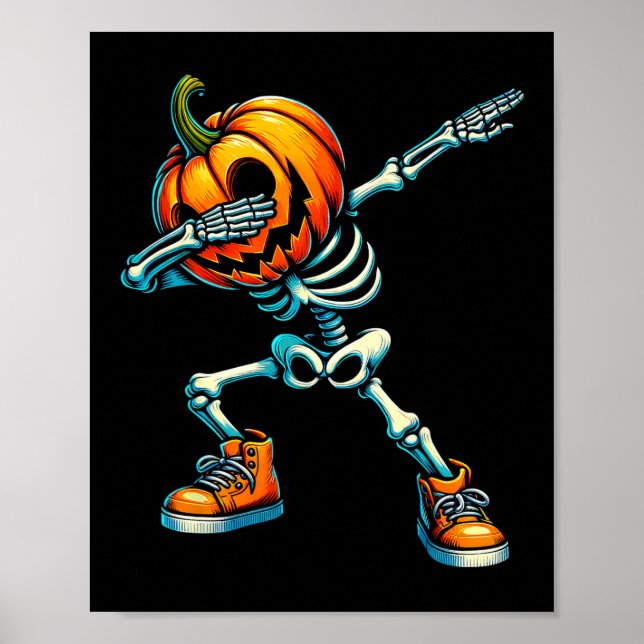 Halloween Skeleton Boys Trick Treat Funny Pumpkin Poster (Framsidan)