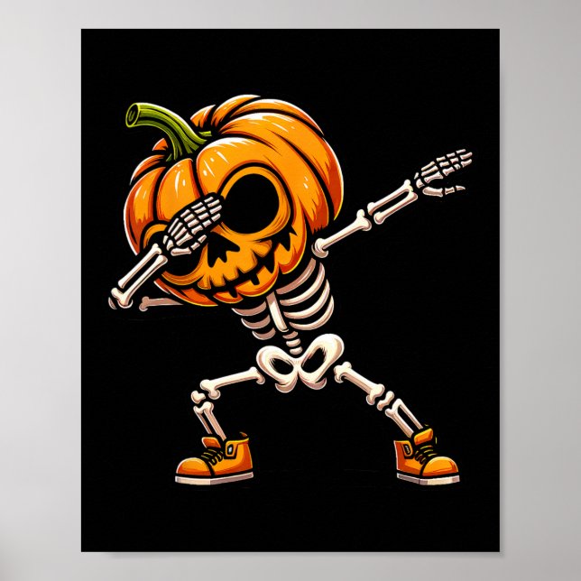 Halloween Skeleton Boys Trick Treat Funny Pumpkin Poster (Framsidan)