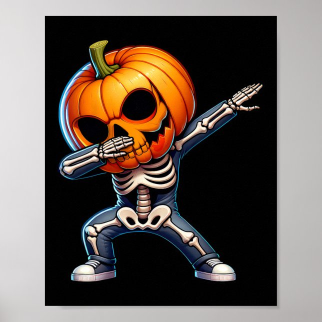 Halloween Skeleton Boys Trick Treat Funny Pumpkin Poster (Framsidan)