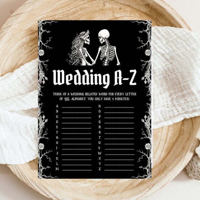 Halloween Skeleton Bröllop A-Z Möhippa Game Inbjudningar (Halloween Skeleton Wedding A-Z Bridal Shower Game)