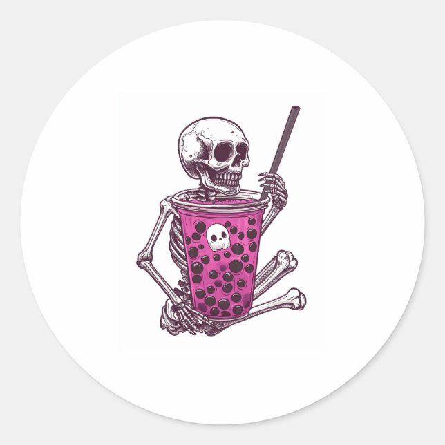 Halloween Skeleton Bubble Tea Runt Klistermärke (Framsida)