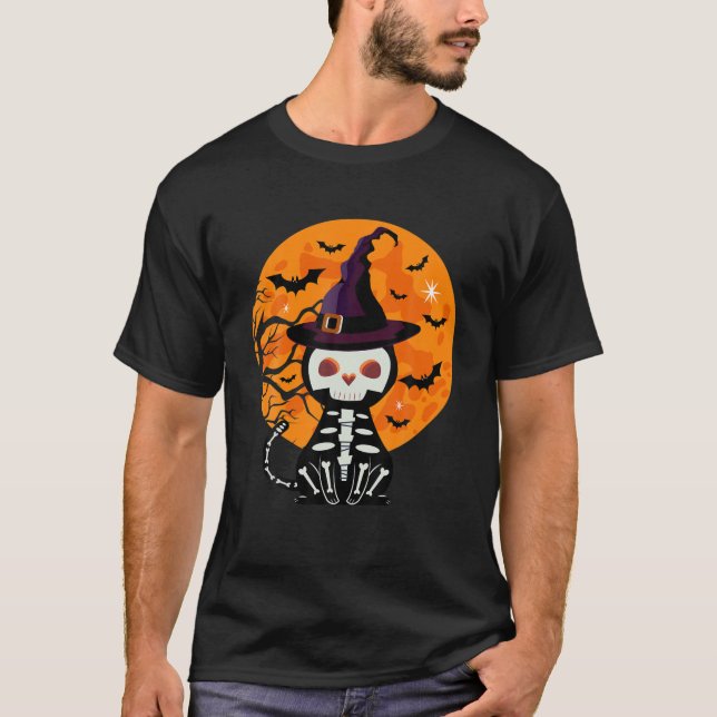Halloween Skeleton Cat T Shirt (Framsida)