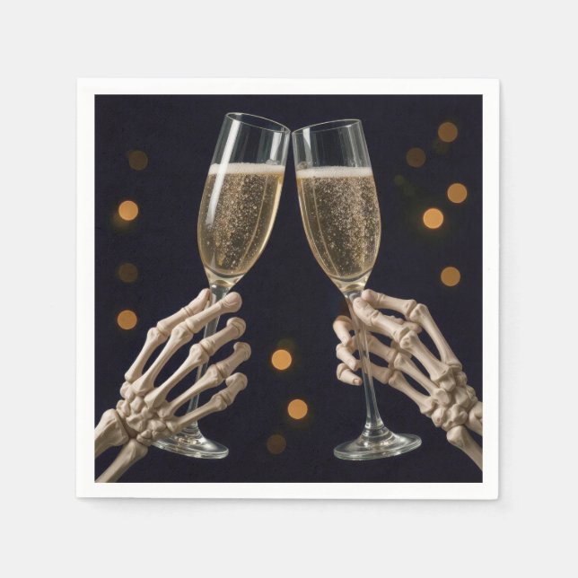 Halloween Skeleton Champagne Toast Pappersservett (Framsidan)