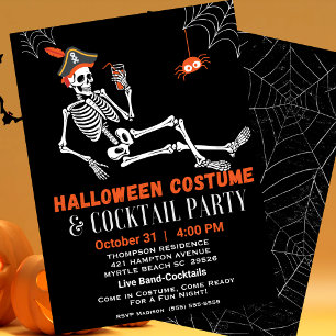 Halloween Skeleton Costume och Cocktail Party Inbjudningar