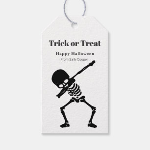 Halloween Skeleton Dabbing Bus eller godis Presentetikett