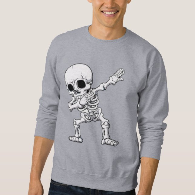 Halloween Skeleton Dabbing T-Shirt Lång Ärmad Tröja (Framsida)