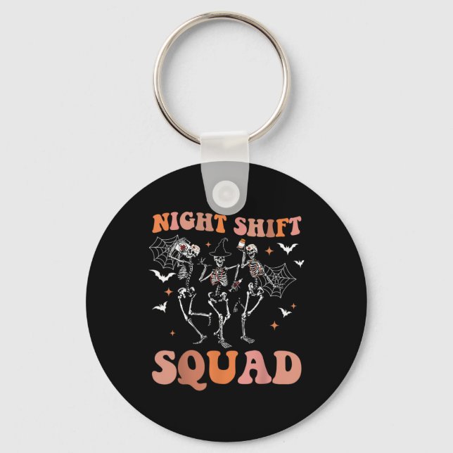 Halloween Skeleton Dancing Nurse Night Squad Skift Nyckelring (Framsida)