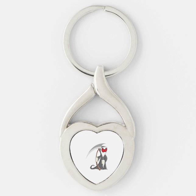 Halloween skeleton Död Twisted Heart Silverfärgad Nyckelring (Framsidan)