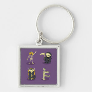 Halloween Skeleton Dracula Mummy Grim Reaper Fyrkantig Silverfärgad Nyckelring