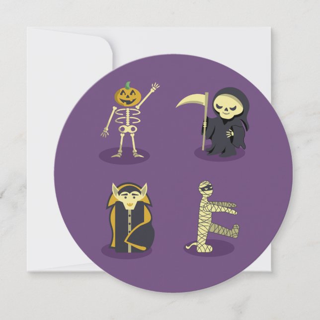 Halloween Skeleton Dracula Mummy Grim Reaper Inbjudningar (Framsida)