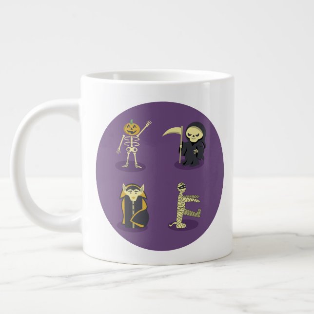Halloween Skeleton Dracula Mummy Grim Reaper Jumbo Mugg (Vänster)