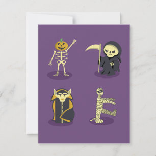 Halloween Skeleton Dracula Mummy Grim Reaper Kort