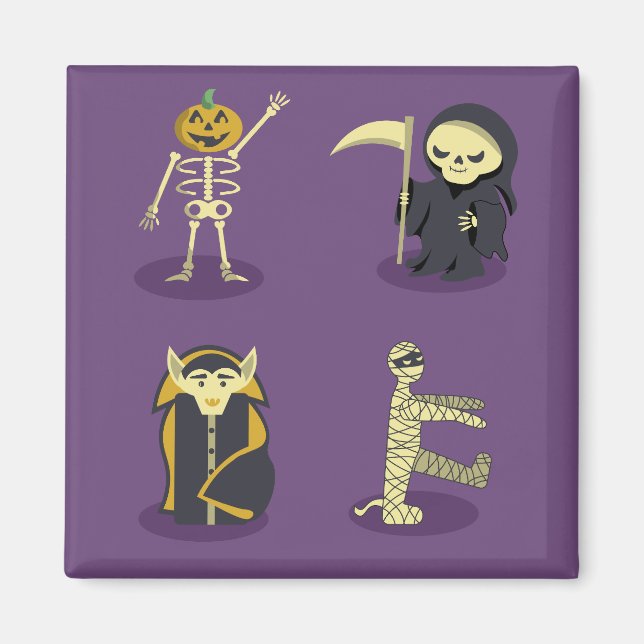 Halloween Skeleton Dracula Mummy Grim Reaper Magnet (Framsidan)
