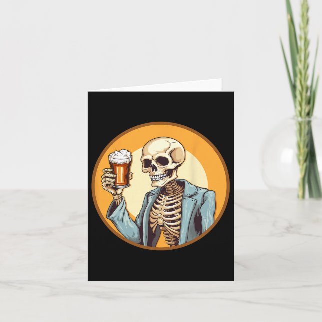 Halloween Skeleton Drinking Beer Kort (Framsida)