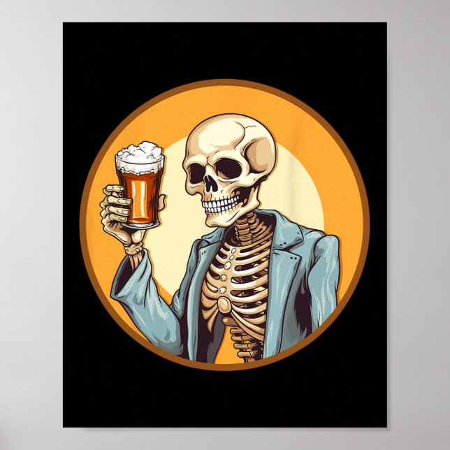 Halloween Skeleton Drinking Beer Poster (Framsidan)