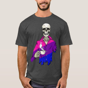 Halloween Skeleton Drinking Coffee LGBTQ Gay pride T Shirt