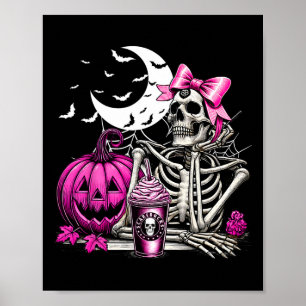 Halloween Skeleton Drinking Coffee Rosa Coquette B Poster