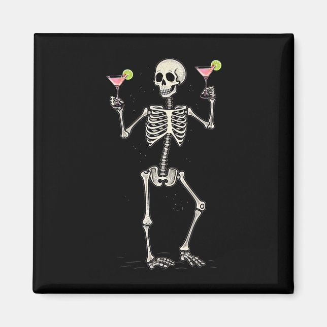Halloween Skeleton Drinking Cosmopolitan Svan Magnet (Framsidan)