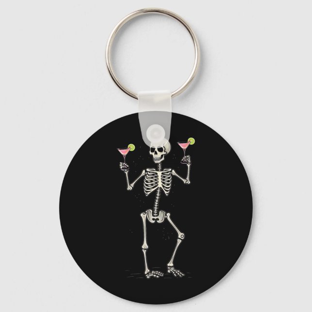 Halloween Skeleton Drinking Cosmopolitan Svan Nyckelring (Framsida)
