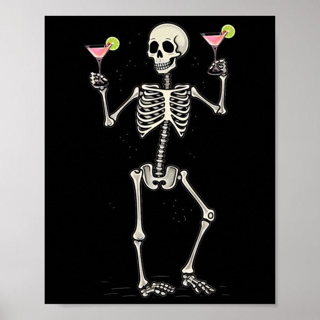 Halloween Skeleton Drinking Cosmopolitan Svan Poster (Framsidan)