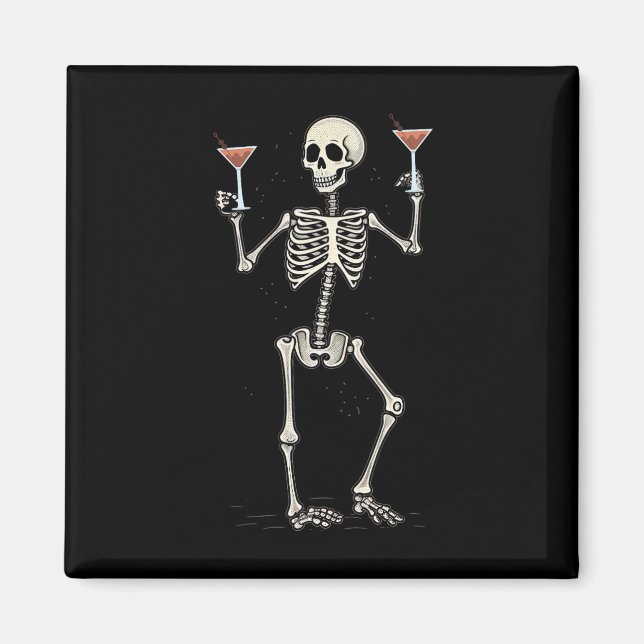 Halloween Skeleton Drinking Manhattan Svan Magnet (Framsidan)
