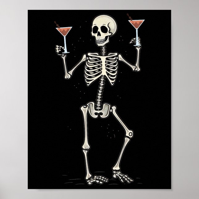 Halloween Skeleton Drinking Manhattan Svan Poster (Framsidan)