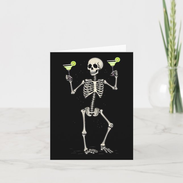 Halloween Skeleton Drinking Margarita Svan Kort (Framsida)