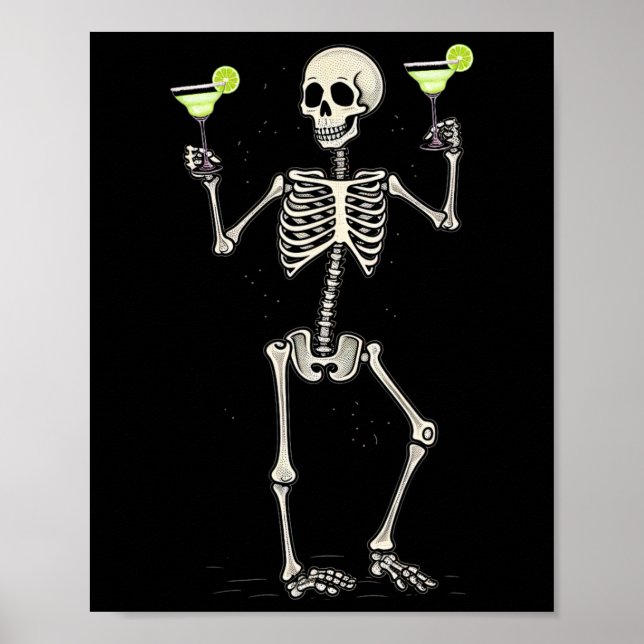 Halloween Skeleton Drinking Margarita Svan Poster (Framsidan)