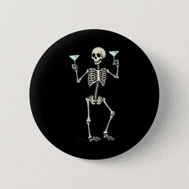 Halloween Skeleton Drinking Martini Svan Knapp (Framsida)