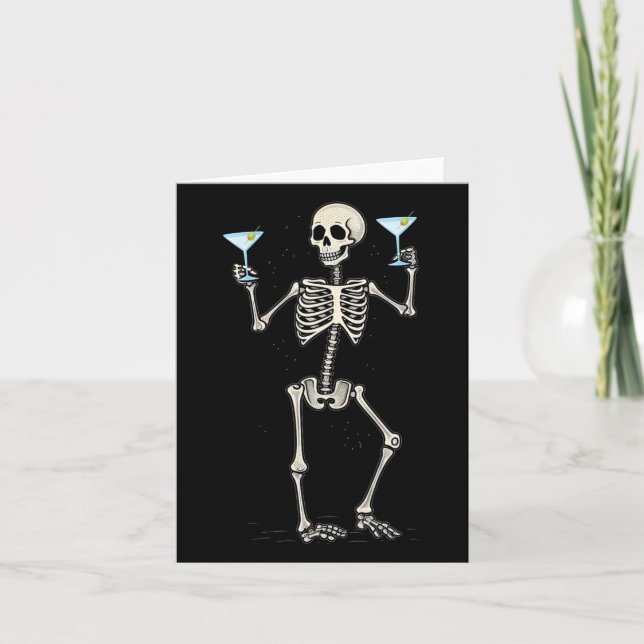 Halloween Skeleton Drinking Martini Svan Kort (Framsida)