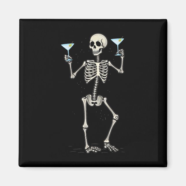 Halloween Skeleton Drinking Martini Svan Magnet (Framsidan)