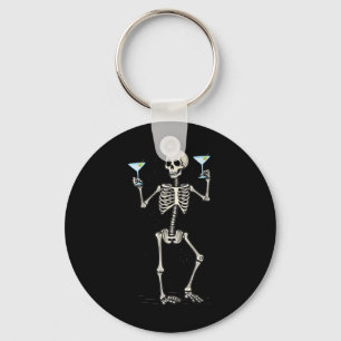 Halloween Skeleton Drinking Martini Svan Nyckelring