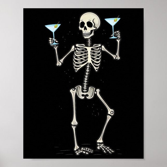 Halloween Skeleton Drinking Martini Svan Poster (Framsidan)