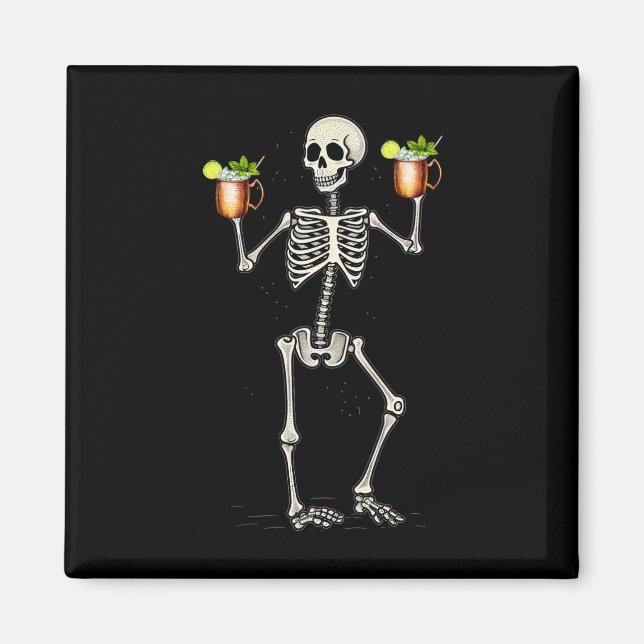 Halloween Skeleton Drinking Moskva Mule Svan Magnet (Framsidan)