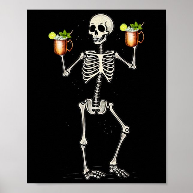Halloween Skeleton Drinking Moskva Mule Svan Poster (Framsidan)