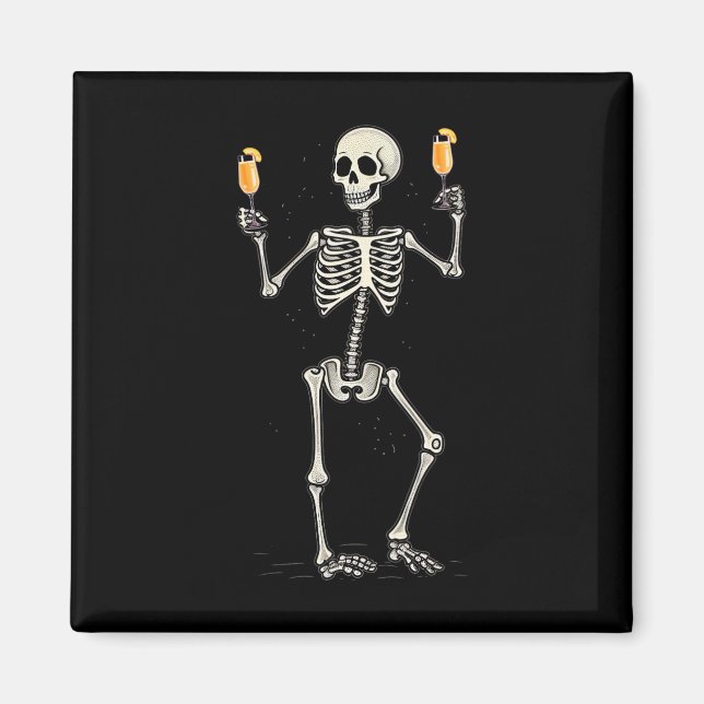 Halloween Skeleton Drinking Peach Bellini Svan Magnet (Framsidan)
