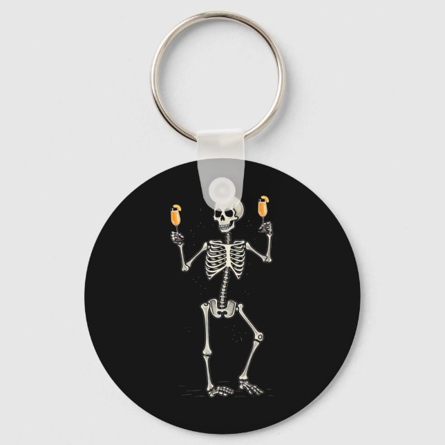 Halloween Skeleton Drinking Peach Bellini Svan Nyckelring (Framsida)