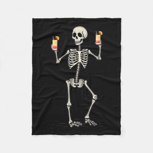 Halloween Skeleton Drinking Tequila Sunrise Svan Fleecefilt (Framsidan)