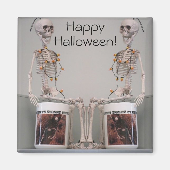 Halloween Skeleton Duo Strong Coffee Designad Magnet (Framsidan)