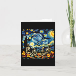Halloween Skeleton Family Van Gogh Starry Natt Pu Kort